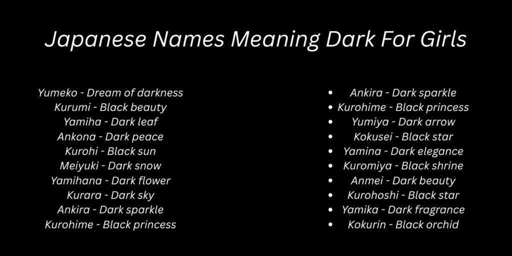 Japanese Names Meaning Dark For Girls